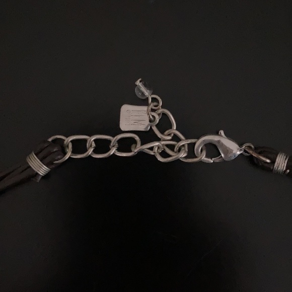 Sterling silver, blk leather & turquoise choker. - Picture 4 of 5